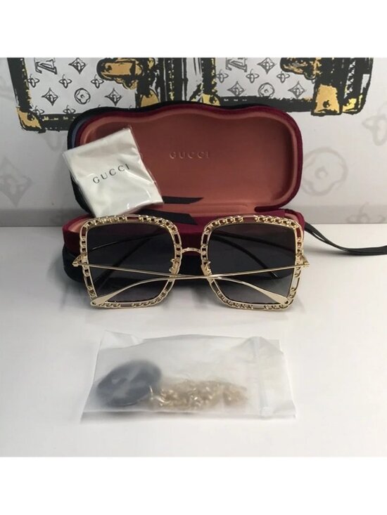 New Authentic Gucci Sunglasses Women\'s GG1033S 002 Gold Necklace Chain 57-21-215 main image 7